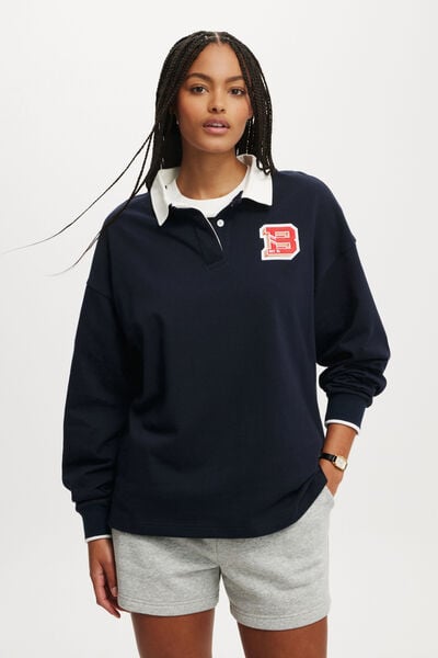 Oversized Long Sleeve Polo, BECKLEY B / TOTAL ECLIPSE