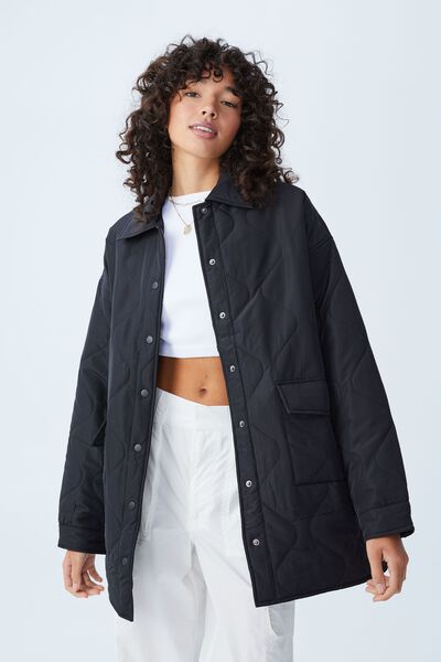 Quilted Shacket, BLACK