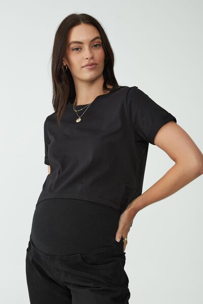 Maternity High Low Short Sleeve Top, BLACK