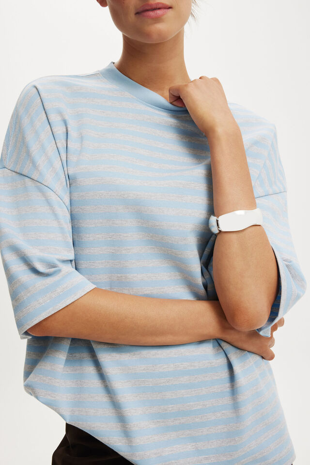 The Oversized Crew Tee, SOPHIE STRIPE GREY MARLE/ SERENE BLUE