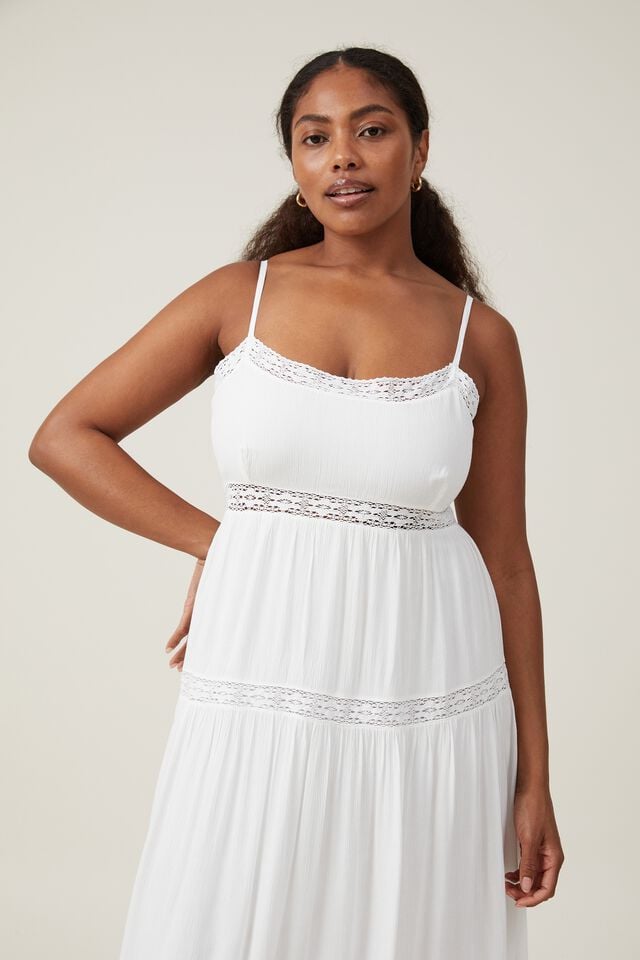 Vestido - Rylee Lace Trim Maxi Dress, WHITE