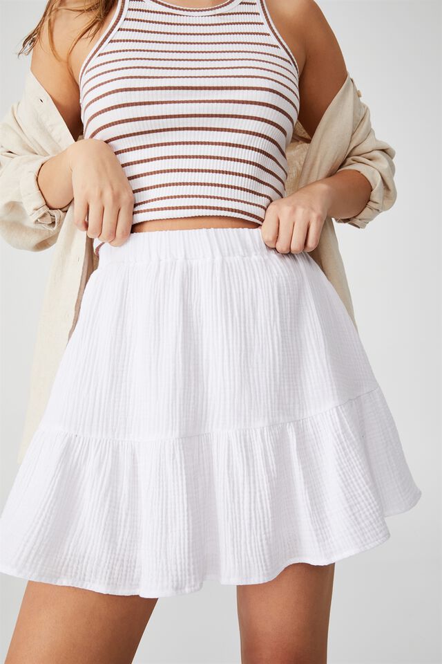 Woven Riviera Mini Skirt, WHITE
