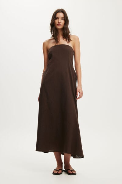 Thea Strapless Maxi Dress, DARK OAK