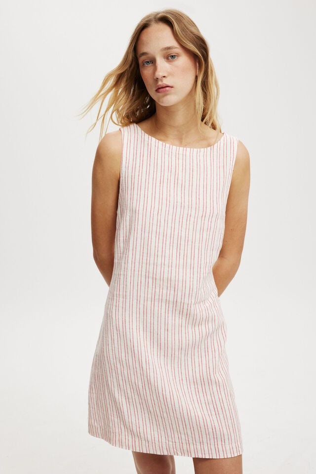 Haven High Neck Mini Dress, JACQUI STRIPE RED VERTICAL