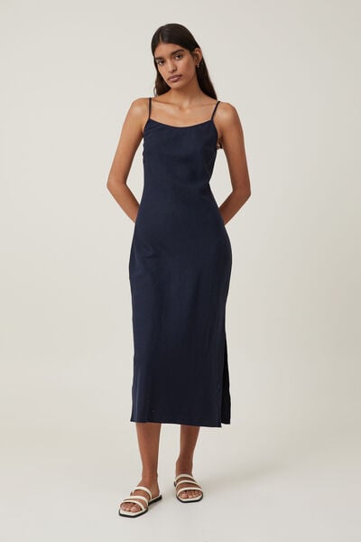 Haven Slip Midi Dress, NAVY