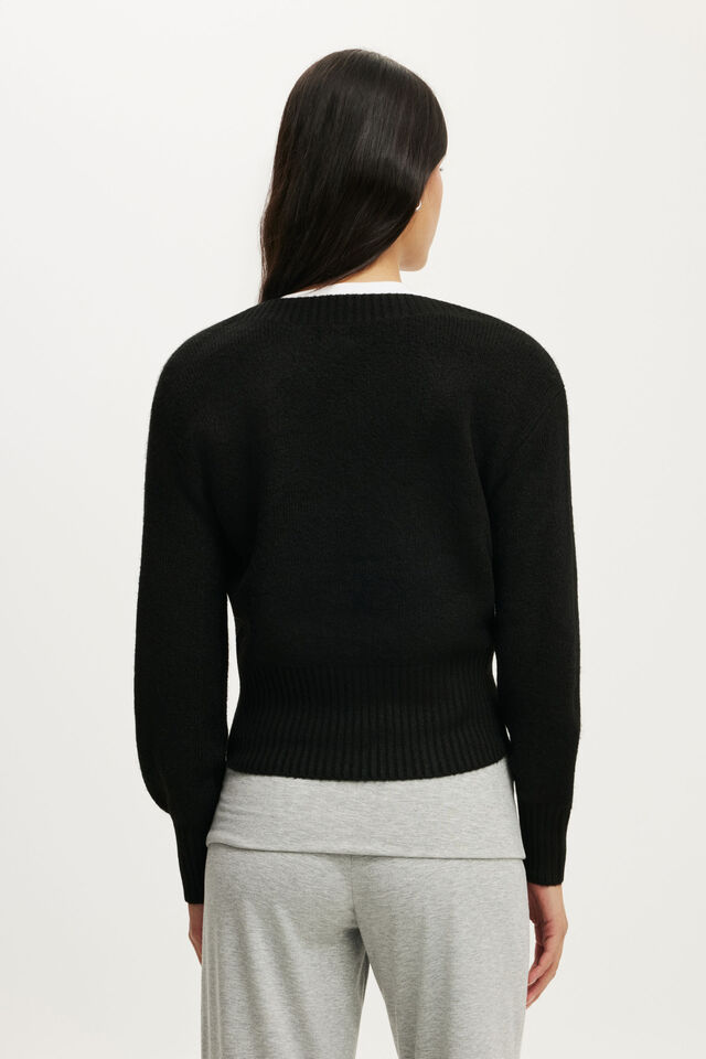 Softest Luxe Cinched V Neck Knit, BLACK