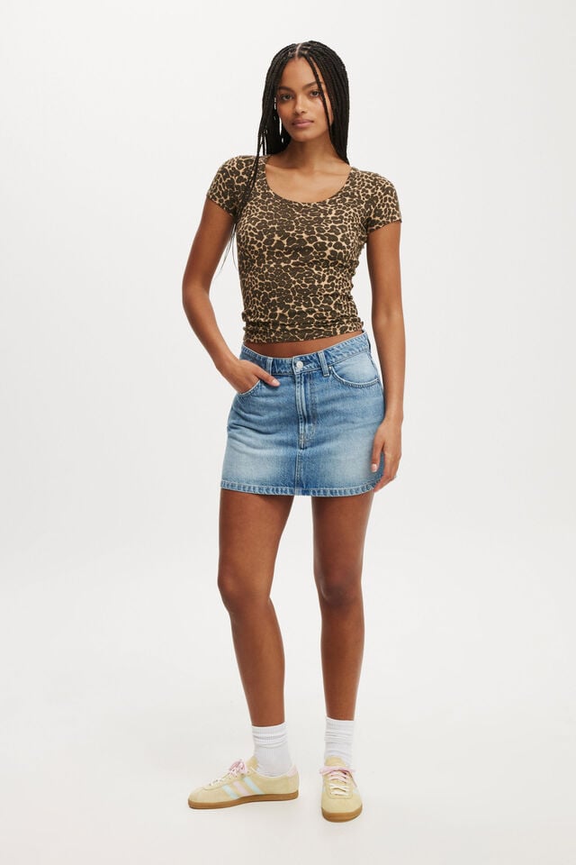 Staple Rib Scoop Neck Short Sleeve Top, KATE LEOPARD