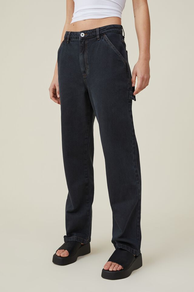 Moss - Women's Organic Denim Carpenter Jeans - Washed Black