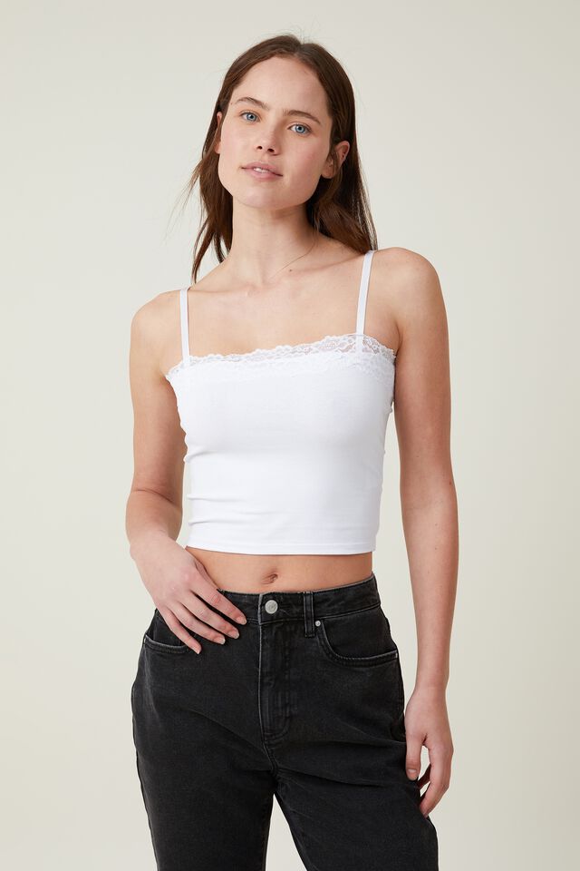 Lace Cami Crop Top - White