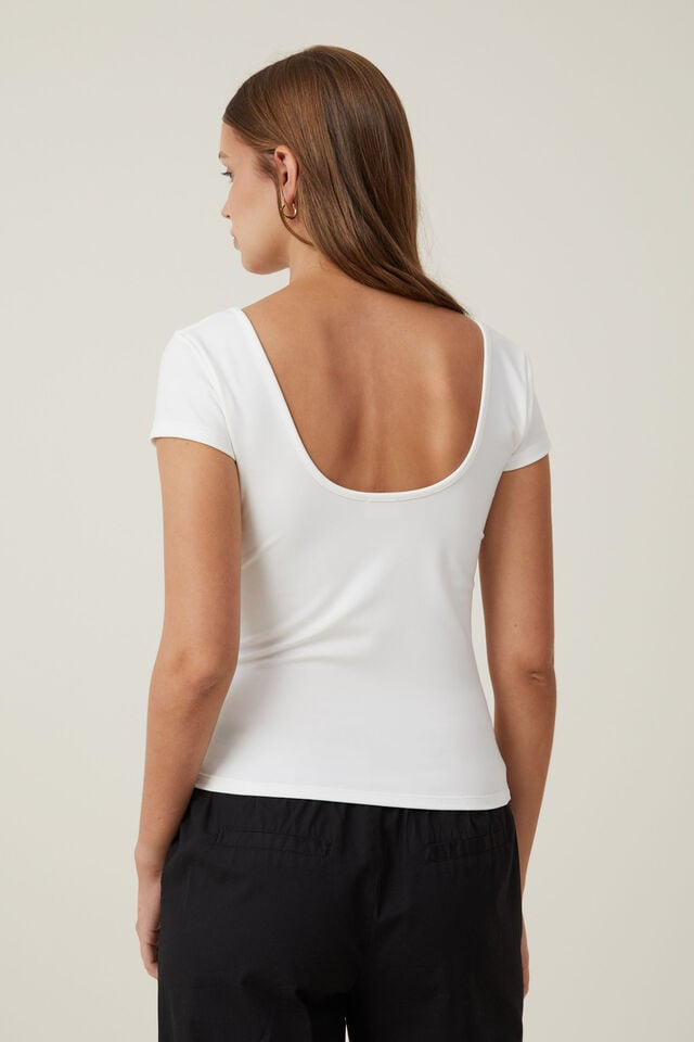 Camiseta - Emily Double Scoop Short Sleeve, NATURAL WHITE