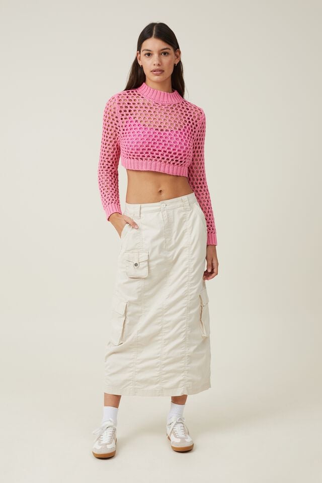 Tricôs - OPEN KNIT CROP PULLOVER, SWEET PINK