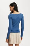 Polly Wide Neck Long Sleeve Top, AZURE BLUE - alternate image 3