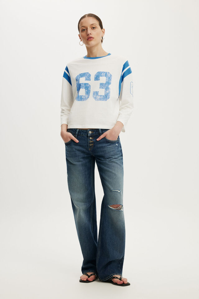 3/4 Sleeve Graphic Tee, 63 / VINTAGE WHITE
