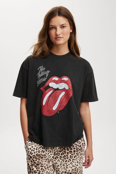 The Lcn Boxy Graphic Tee, LCN BR ROLLING STONES HERITAGE TONGUE/BLACK