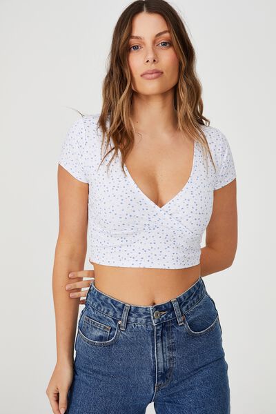 Toni Wrap Front Top, PENNY DITSY SUNFADED DENIM