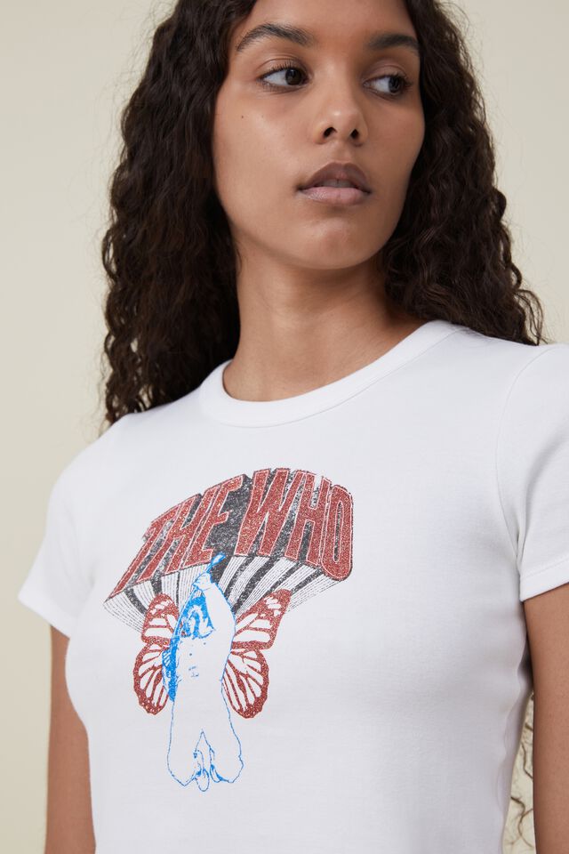 Micro Fit Rib Graphic License Tee, LCN BR THE WHO GLITTER ANGEL/VINTAGE WHITE