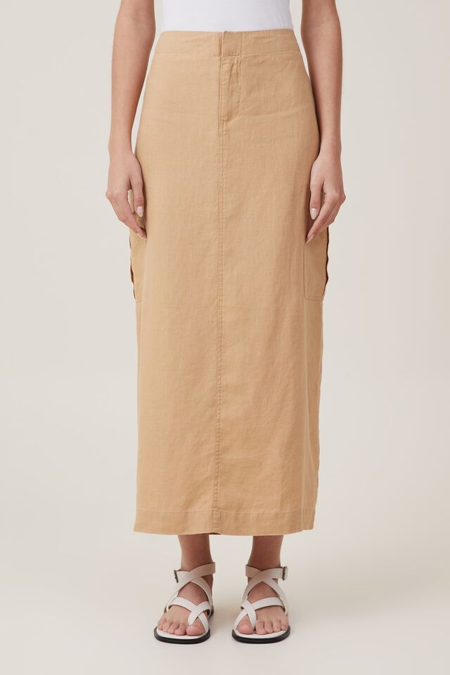 Frankie Utility Linen Skirt, GOLDEN SAND