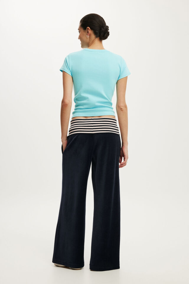 Velour Fold Over Sweatpant, SHADOW NAVY/STRIPE