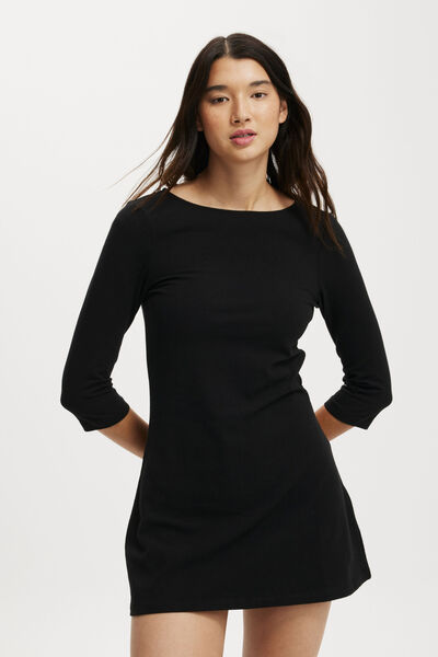 Bella 3/4 Sleeve Mini Dress, BLACK