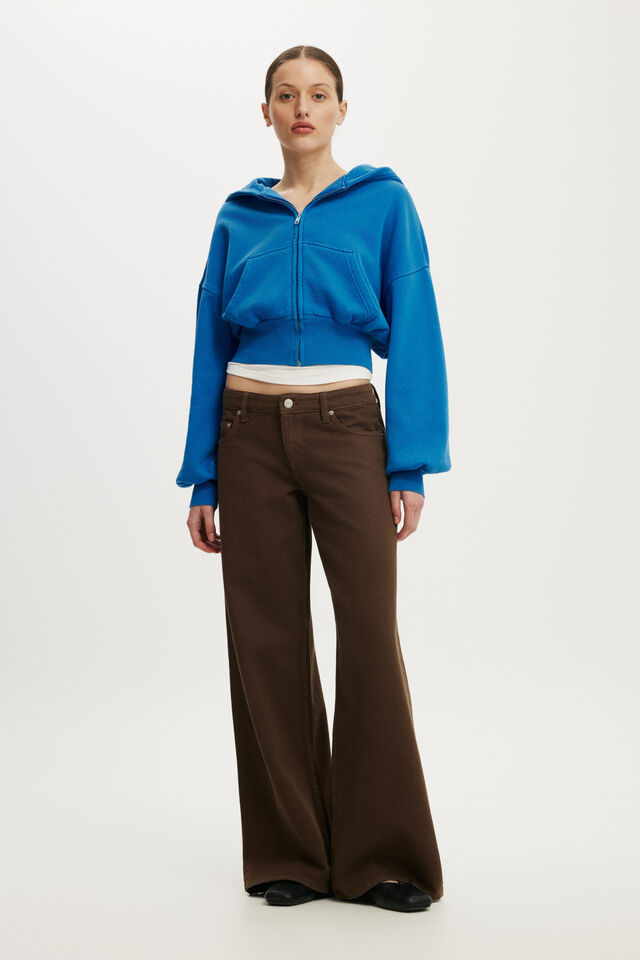 Oversized Zip Through Hoodie, WASHED COBALT