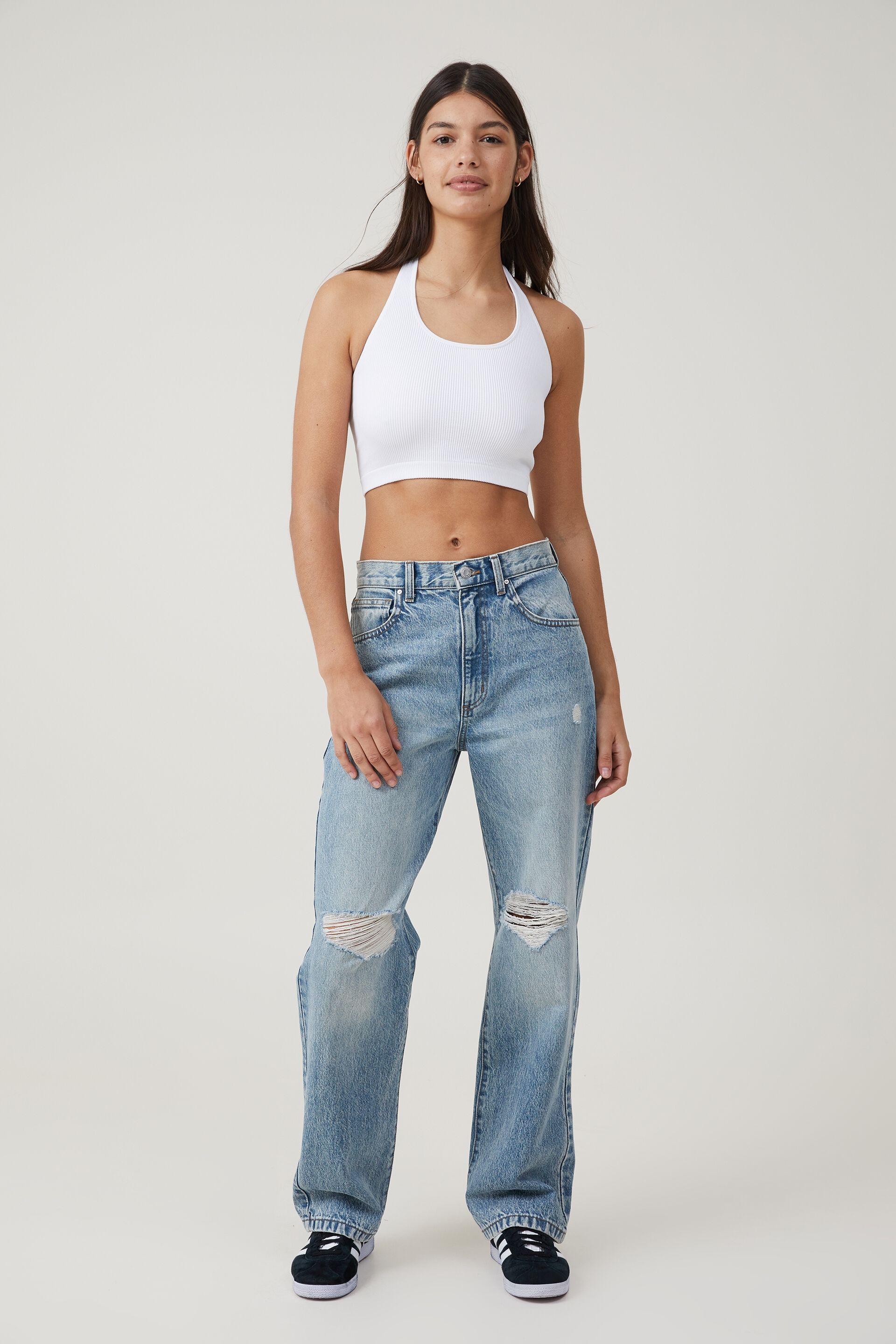High Rise Straight Cotton Jeans