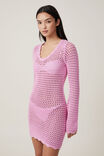 Crochet Long Sleeve Mini Dress, CANDY PINK - alternate image 1
