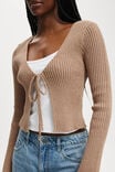 Tie Front Cardigan, MOCHA - alternate image 4