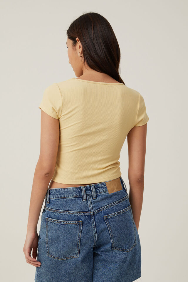 Marli Rouched Front Short Sleeve Top, SOFT BUTTER