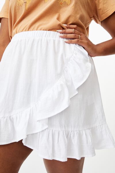 Curve Ruffle Beach Mini Skirt, WHITE