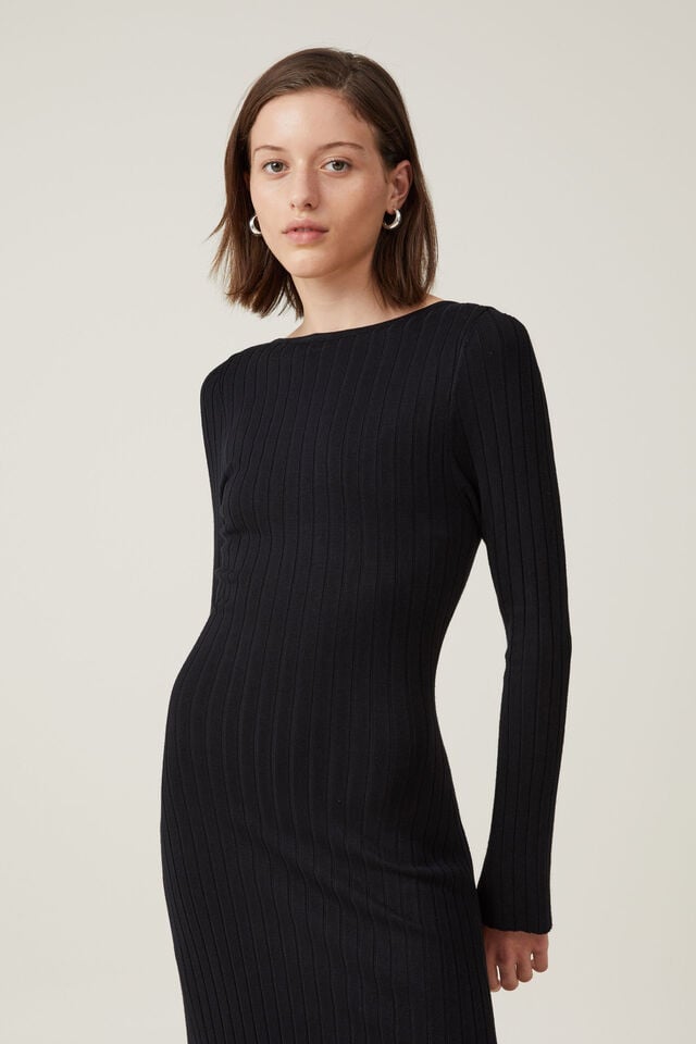 Vestido - Urban Knit Maxi Dress, BLACK