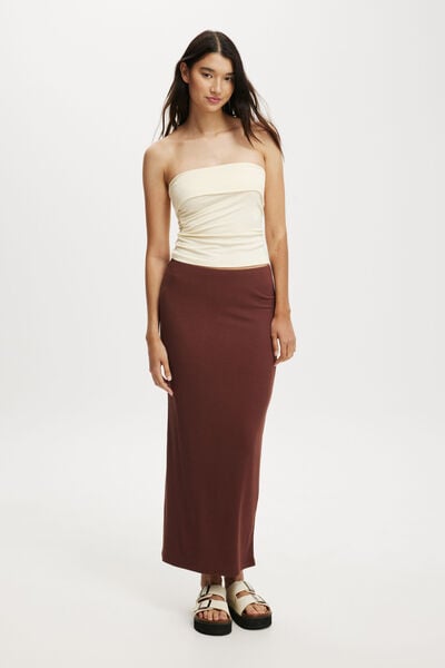 Staple Rib Maxi Skirt, UMBER