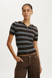 Cap Slv Sara Hooded Zip Knit, DARK OAK BLUE STRIPE - example image 2