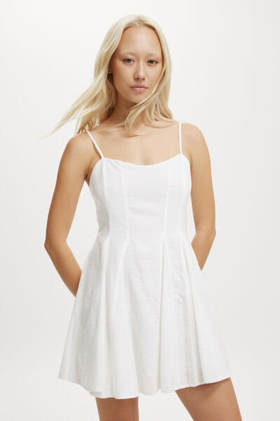 Kelly Godet Mini Dress, WHITE