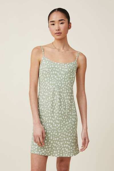Slip Mini Dress, TULLY DITSY GREEN