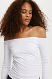Staple Rib Rouched Off The Shoulder Top, WHITE - alternate image 2