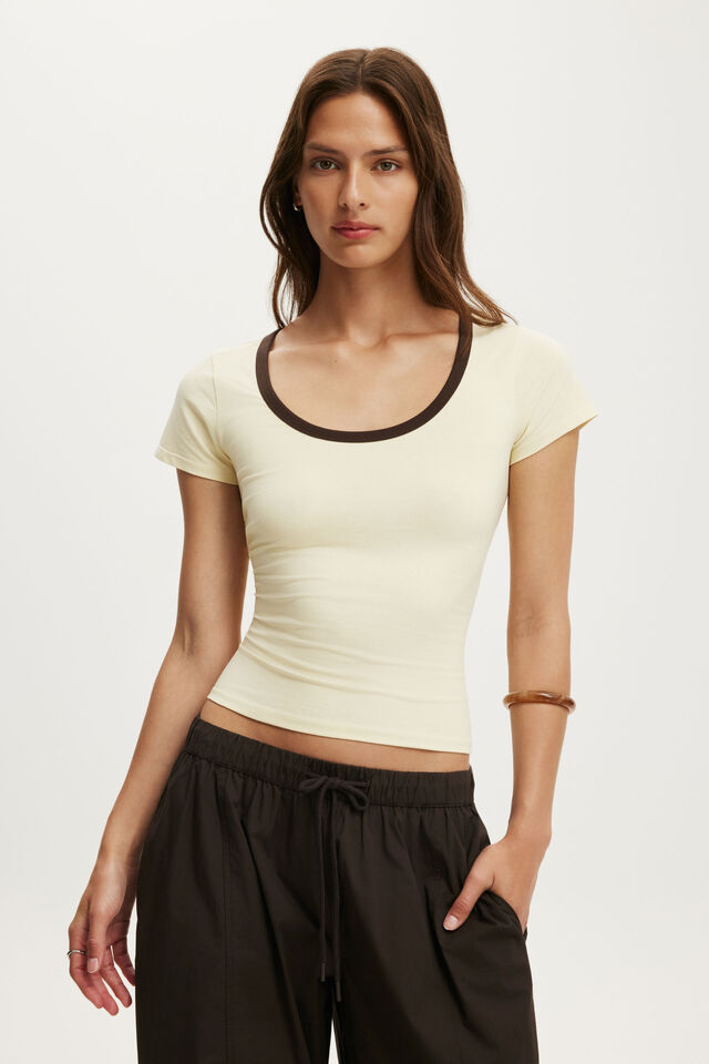 Everyday Smooth Scoop Neck Tee, VANILLA GLOW/DARK OAK BIND