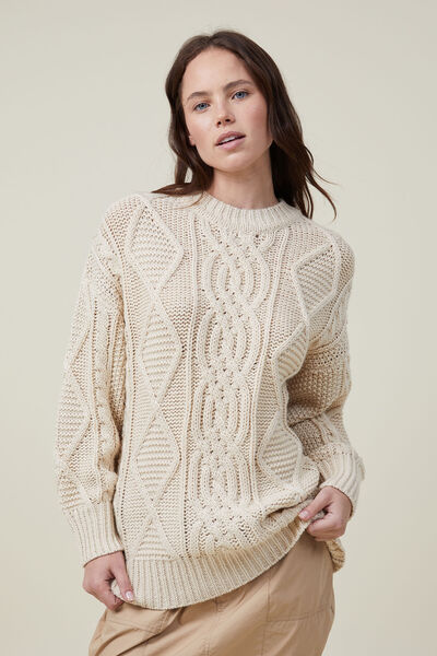 Oversized Cable Pullover, ECRU