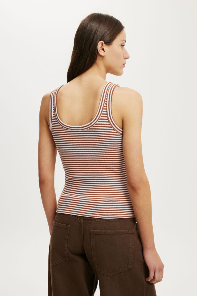 Blake Rib Scoop Tank, MADI STRIPE WALNUT/BABYDOLL