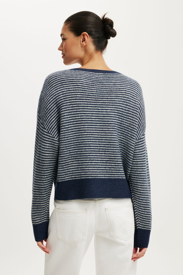 Softest Luxe  Slouchy V Knit, SHADOW NAVY GREY MARLE STRIPE
