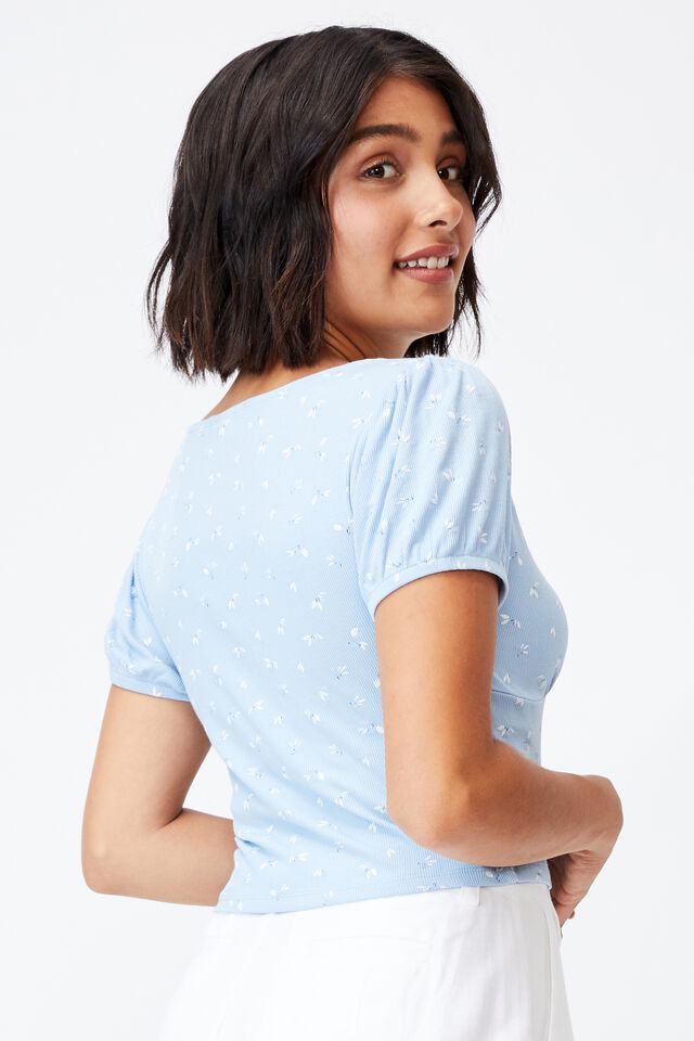 Annabelle Short Sleeve Top, TULIP DITSY AUTHENTIC BLUE