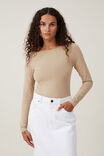 The One Basic Boat Neck Long Sleeve Top, MID TAUPE - alternate image 1