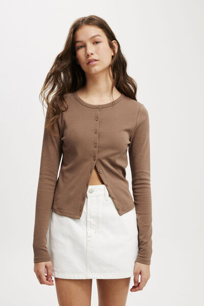 Frankie Button Down Cardi, MINK BROWN