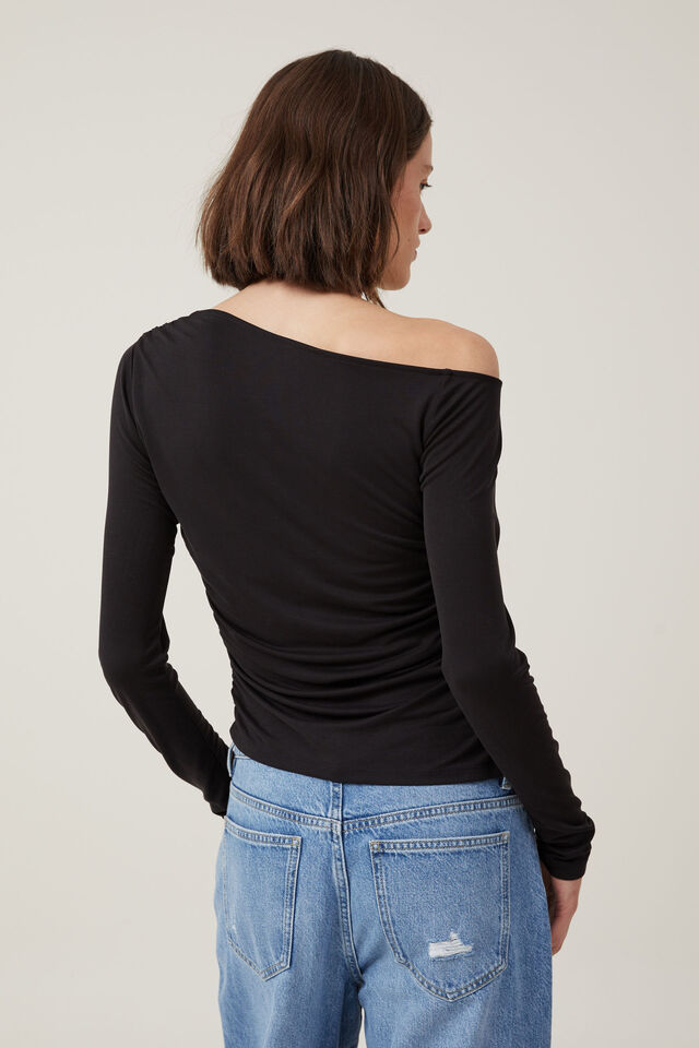 Gabby Off The Shoulder Long Sleeve Top, BLACK