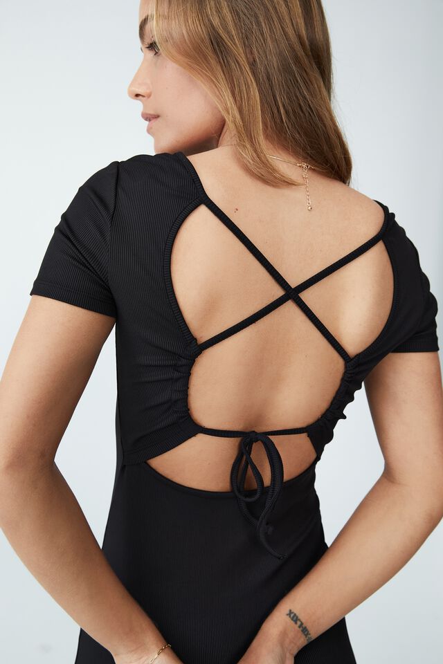 Feya Ss Tie Back Mini Dress, BLACK