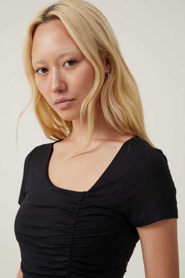 WOMANS Apt. 9 embellished neckline short sleeve tee dark ash (gray) XL