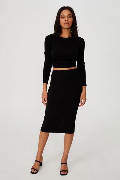 Essential Rib Tube Skirt, BLACK