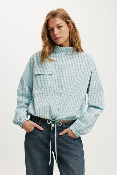 Chloe Funnel Neck Shirt, ARDEN CHECK BLUE