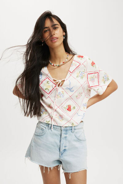 Haven Tie Front Short Sleeve Top, SUMMER MOMENTS