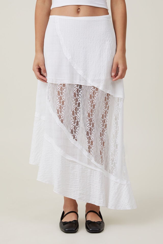 Millie Asymmetrical Maxi Skirt, WHITE
