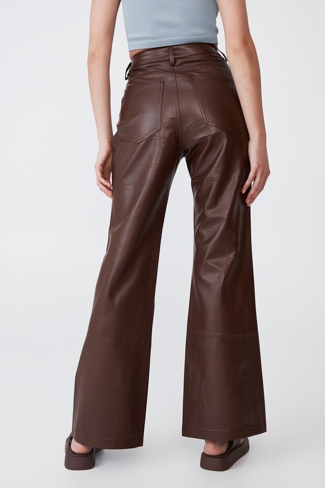 Vegan Leather Flare Pant, RICH CHOCOLATE